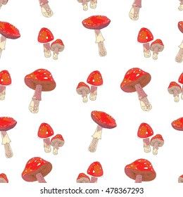 Seamless pattern with hand - drawn mushrooms. Vector background