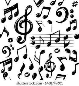 Seamless pattern of hand drawn music notes, vector illustration