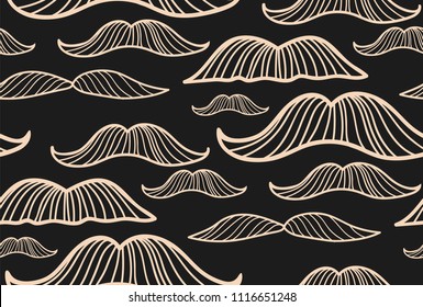 Seamless pattern with hand drawn mustache. Vector illustration. Hipster pattern for textiles and wallpapers.