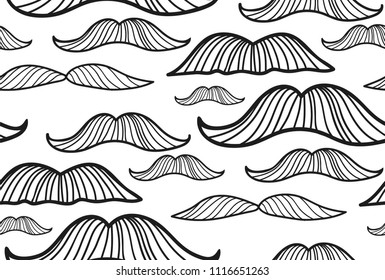 Seamless pattern with hand drawn mustache. Vector illustration. Hipster pattern for textiles and wallpapers.