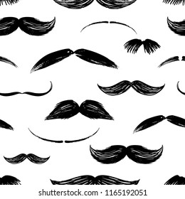 Seamless pattern with hand drawn mustaches. Ink illustration. Ornament for wrapping paper. Monochrome design.