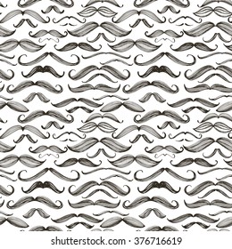 Seamless pattern with hand drawn mustaches. Hand drawn ornament for wrapping paper. Ink illustration. Beautiful seamless ornament for wrapping paper. Collection of mustache.