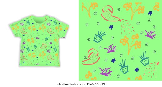 seamless pattern with hand drawn nature flower plants and geometric shape. creative childish texture great for fabric, textile vector illustration