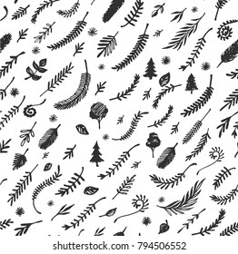 Seamless pattern with hand drawn nature elements