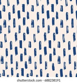 Seamless pattern with hand drawn navy brush strokes on beige background. Blue beige texture. Geometric graphic design. Scrapbook, textile, wallpaper print. Vector illustration.
