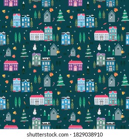 Seamless pattern with hand drawn of old house theme