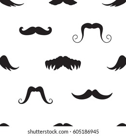 Seamless pattern with hand drawn old fashion mustaches. Black contour artistic drawing. Actual hipster vector. Male barber shop background