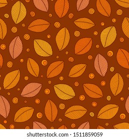 Seamless pattern with hand drawn orange leaves made with doodle style. Trendy scandinavian design concept for fashion textile print. Nature illustration.