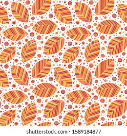 Seamless pattern with hand drawn orange leaves made with doodle style. Trendy scandinavian design concept for fashion textile print. Nature illustration.