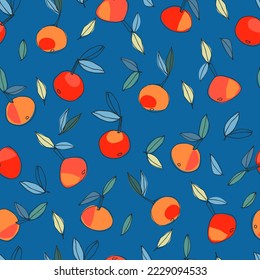 Seamless pattern with hand drawn orange for surface design, posters, illustrations. Healthy vegan food, tropical fruit