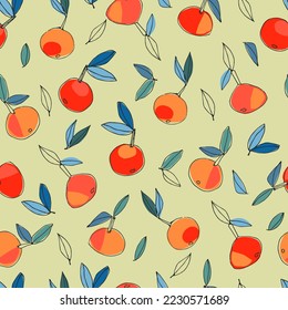 Seamless pattern with hand drawn orange for surface design, posters, illustrations. Healthy vegan food, tropical fruit