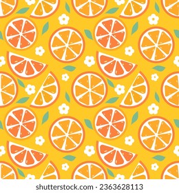 Seamless pattern with hand drawn orange. Background for textile, wrapping paper, fashions, illustrations.