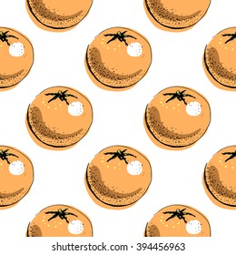 Seamless pattern with hand drawn orange sketchy style on white background/ Doodle fruits/ Hand drawn vector illustration