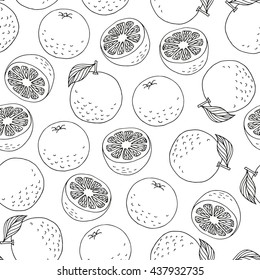 Seamless pattern with hand drawn oranges on white background, vector illustration