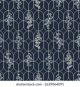 Seamless pattern with hand drawn ornament in style Art Deco with bunches of berries or currants. For wrapping paper, home decor other design projects. 3D Illustration