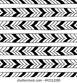 Seamless pattern. Hand drawn ornament. Bands with zigzags in ethnic style. Vector illustration