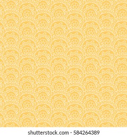 Seamless pattern with hand drawn ornament on a yellow background.