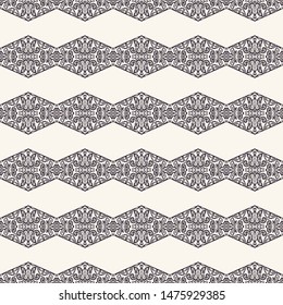 Seamless pattern hand drawn ornamental stripe background. Geometric diamond allover print. Vector intricate line art swatch