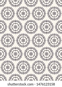 Seamless pattern hand drawn ornamental azulejo polka dot background. Geometric monochrome allover print. Vector floral circle swatch