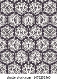 Seamless pattern hand drawn ornamental azulejo mosaic background. Geometric monochrome allover print. Vector floral