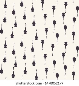 Seamless pattern hand drawn ornamental motif background. Geometric stylized leaf ditsy allover print. Vector line art swatch