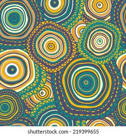 Seamless pattern with hand drawn ornamental circles. Clipping mask is used, vector illustration.