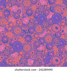 Seamless pattern with hand drawn ornamental circles. Native ethnic ornamental motive. Clipping mask is used, vector illustration.
