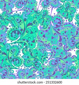 Patrón sin inconvenientes con los remolinos ornamentales dibujados a mano. Motivo floral. Se usa máscara de recorte, ilustración vectorial.