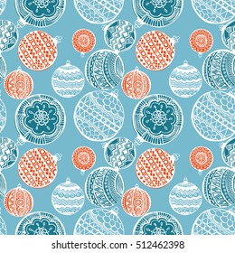 Seamless pattern with hand drawn ornamental New Year balls 