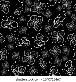 seamless pattern hand drawn outline hydrangea flowers with dots design