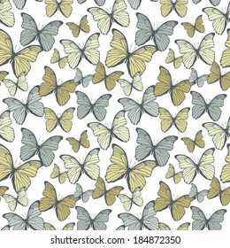 Seamless pattern with hand drawn outline butterflies. Vector illustration