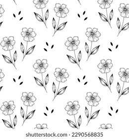 Seamless pattern, hand drawn outline flowers, pastel colors. Textile, design for pastel linen, background, vector	
