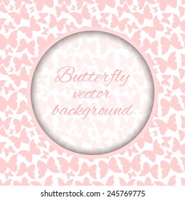 Seamless pattern with hand drawn outline butterflies and frame for text. Vector illustration