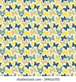 Seamless pattern with hand drawn outline butterflies in vintage colors. Vector illustration
