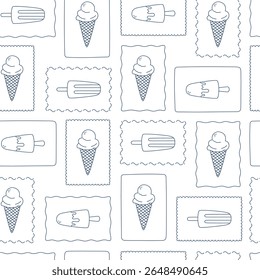 Padrão perfeito com sorvete desenhado à mão na moldura. Desenho de rabiscar para impressão, convite, cartaz, design de menu. Ilustração vetorial