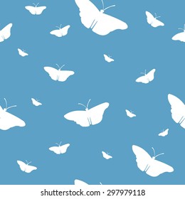 Seamless pattern with hand drawn outline white butterflies