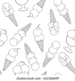 Seamless pattern with hand drawn outlined ice-creams.