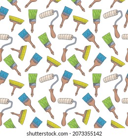 Seamless pattern with hand drawn paint brushes on a white background. Doodle, simple illustration. It can be used to decorate textiles, paper.