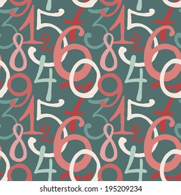 Seamless pattern with hand drawn painted numbers. Vector illustration
