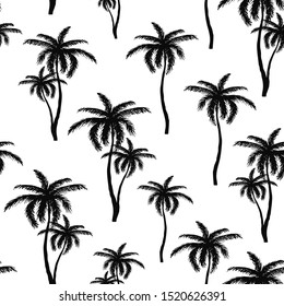 Seamless pattern with hand drawn palm tree silhouette. Tropical coconut for t-shirt prints. Tropical nature element. Vector Illustration