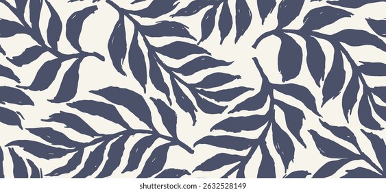 Seamless pattern with hand drawn palm leaves on brush style.