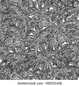 Seamless pattern of hand drawn palm tree leaves