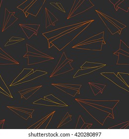 seamless  pattern with hand drawn paper planes