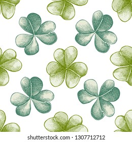 Seamless pattern with hand drawn pastel clover