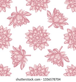 Seamless pattern with hand drawn pastel lotus