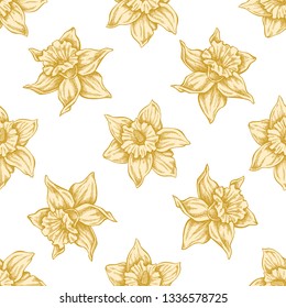 Seamless pattern with hand drawn pastel daffodil