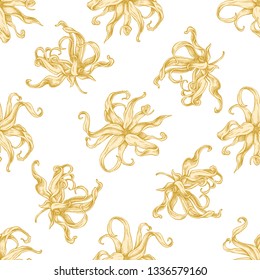 Seamless pattern with hand drawn pastel ylang-ylang