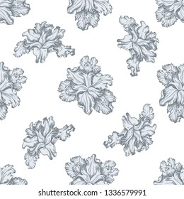 Seamless pattern with hand drawn pastel iris japonica