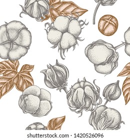 Seamless pattern with hand drawn pastel cotton