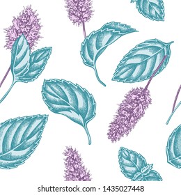 Seamless pattern with hand drawn pastel peppermint